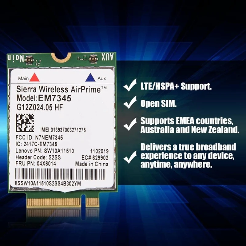 네트워크 카드, Thinkpad X250 X1C W550 T450 X240 T440 LTE/HSPA+ /EMEA 지원용 EM7345 4G LTE WWAN 카드 모듈