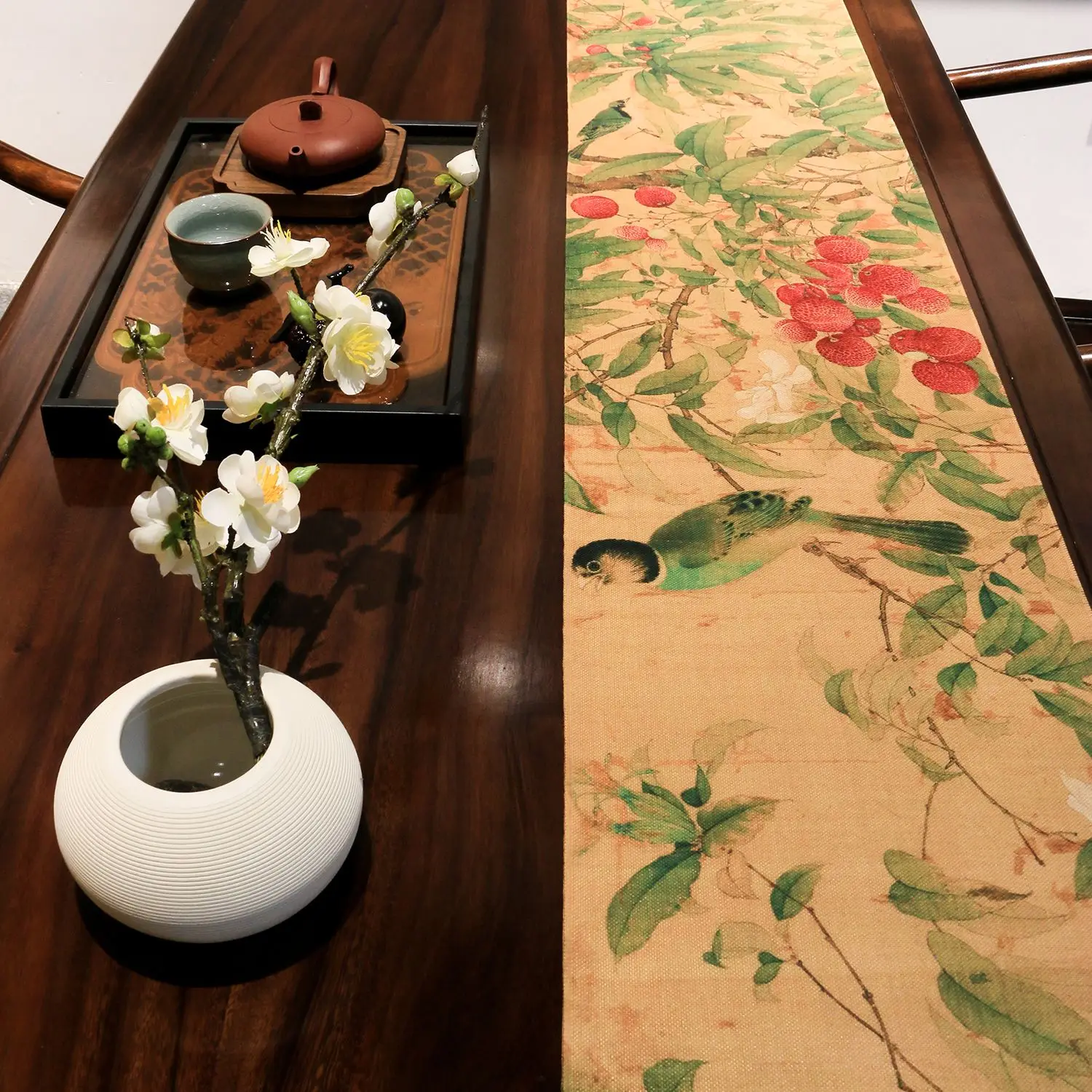 مفرش طاولة شرابة ليتشي من سلالة سونغ الإمبراطور Huizong-طقم شاي ثقافي صيني عتيق مفرش طاولة شاي علم شاي مقاوم للماء #5