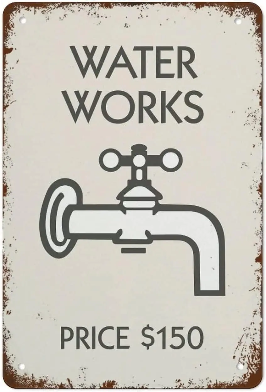 Metal Tin Sign Vintage Monopoly Inspired Water Works Wall Decor Retro Posters Hanging Plaque Home Bar Pub Cafe Farm House N sign