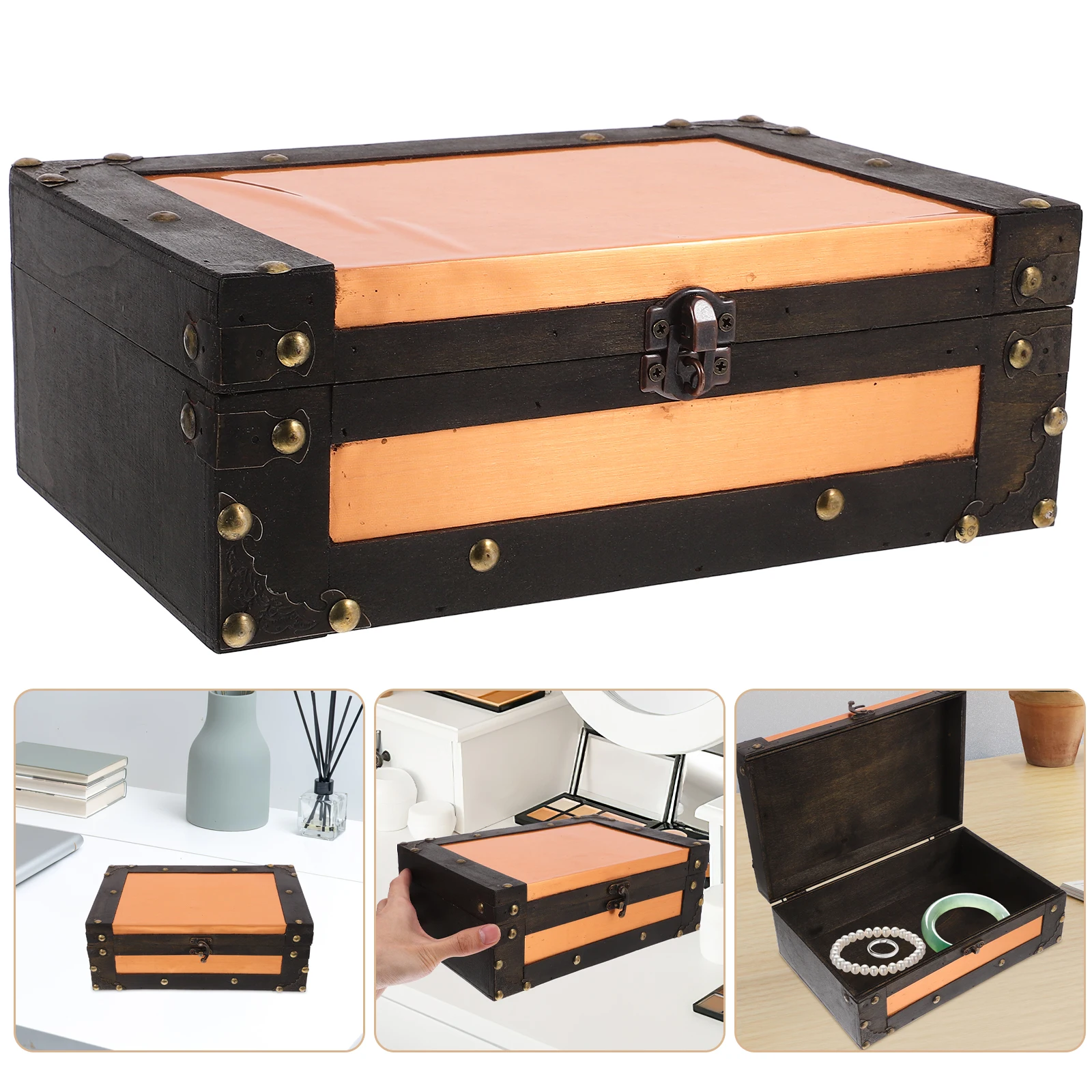 

Vintage Wooden Storage Chest Decorative Keepsake With Lock For Jewelry Cards Documents Wedding Souvenirs Creative Desktop
