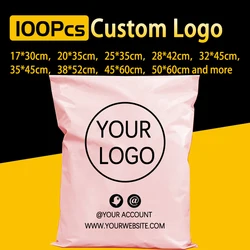 Customized 100Pcs Mailing Courier Bags To Pack Products Packaging Plastic Envelope Shipping Pink Set Sending Plastic wholesale