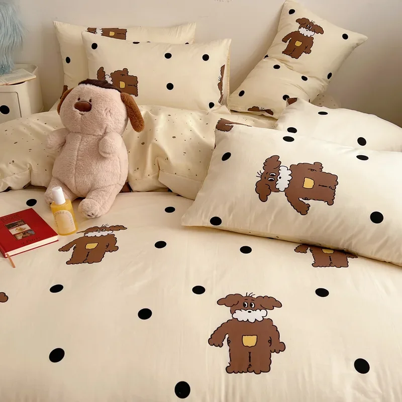 celebrity pure cotton bed four-piece set cotton girl powder dormitory bedding three-piece set student ins wind