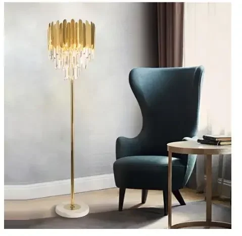 led e14 Postmodern Art Deco Stainless Steel Crystal Marble Golden LED Floor Lamp Floor Light For Bedroom