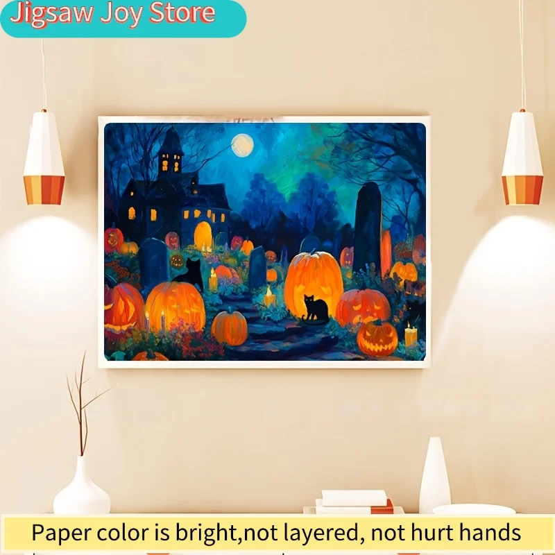 1 Scatola (500 pezzi) Puzzle per Adulti Lanterna di Zucca Giardino Segreto al Cimitero Illuminato dalla Luna per Giochi e Attività - Mysti