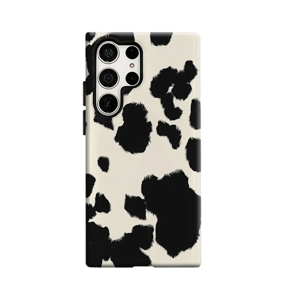 CaseLumi Phone Case For Samsung Galaxy S26 S25 S24 S23 Ultra Plus Glossy HD Hard Cover Film Shell Timeless Black White Cow Cover