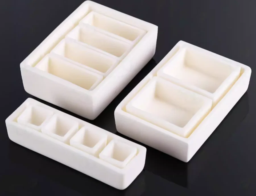 Rectangular Aluminum Boat 90*60mm, 100*10-100mm, 110*24mm, 120*30/60/80mm, 150*20mm Square 99% Pure Alumina Ceramic Crucibles