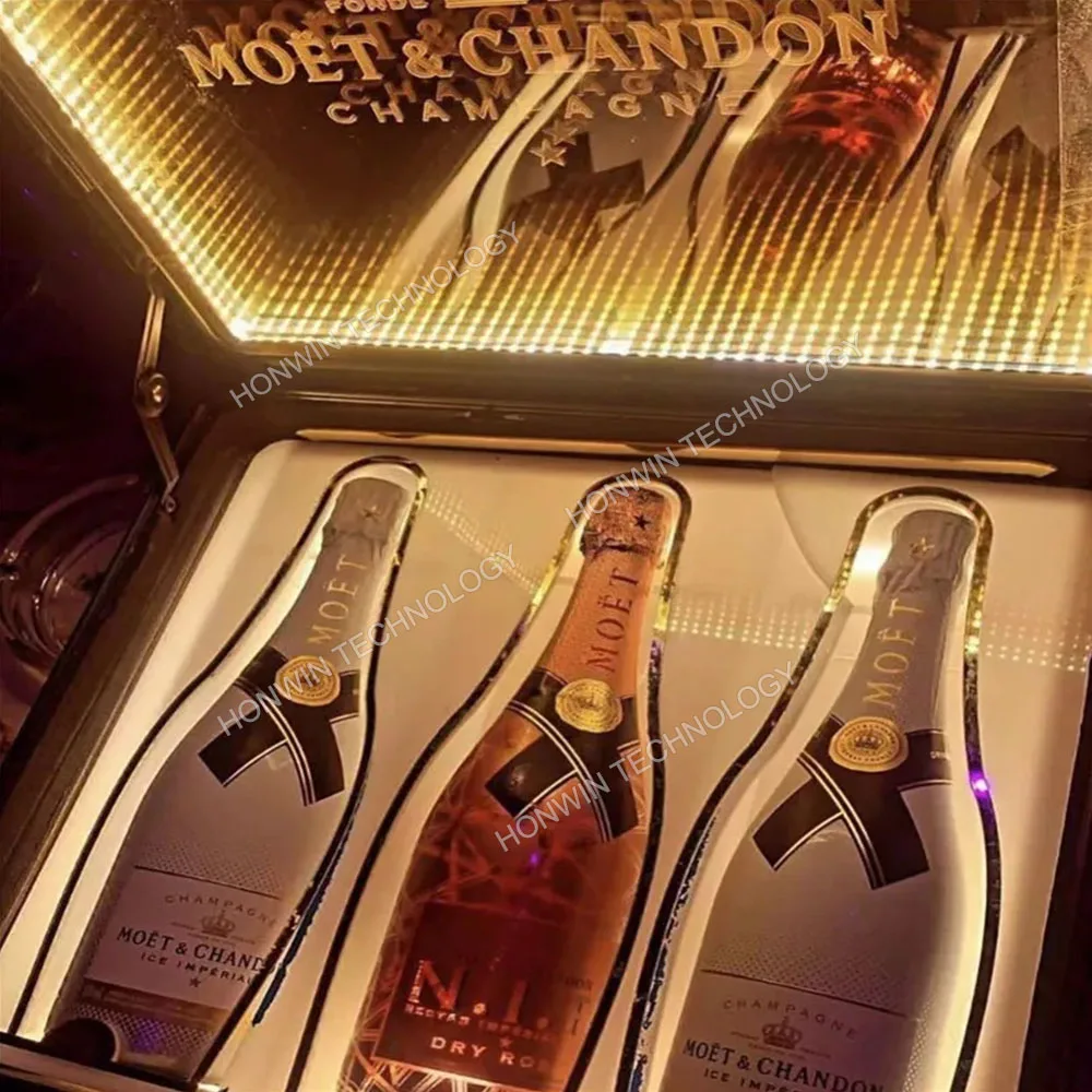 Custom Moet Dom Ace 3 bottles LED champagne box suitcase LED