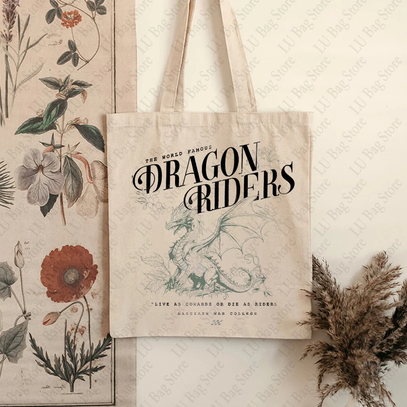 Fourth Wing Dragon Riders Pattern Tote Bag Canvas Shoulder Bags for Bookworm Women's Reusable Shopping Bag Best Gift for Reader