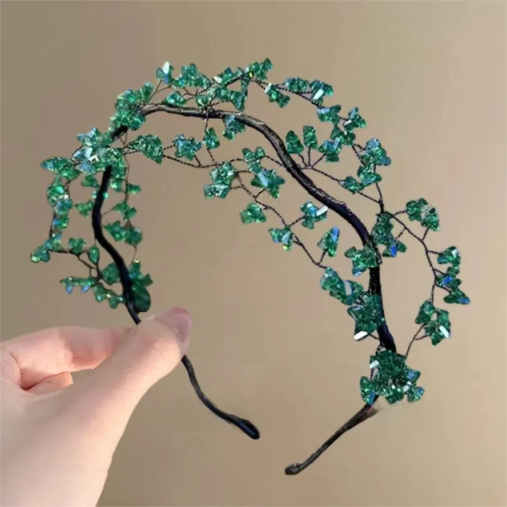 

Korean Style Fairy Vintage Headband Luxury Green Crystal Beaded Hair Hoop Hair Ornaments Elegant Wedding Headwear Women