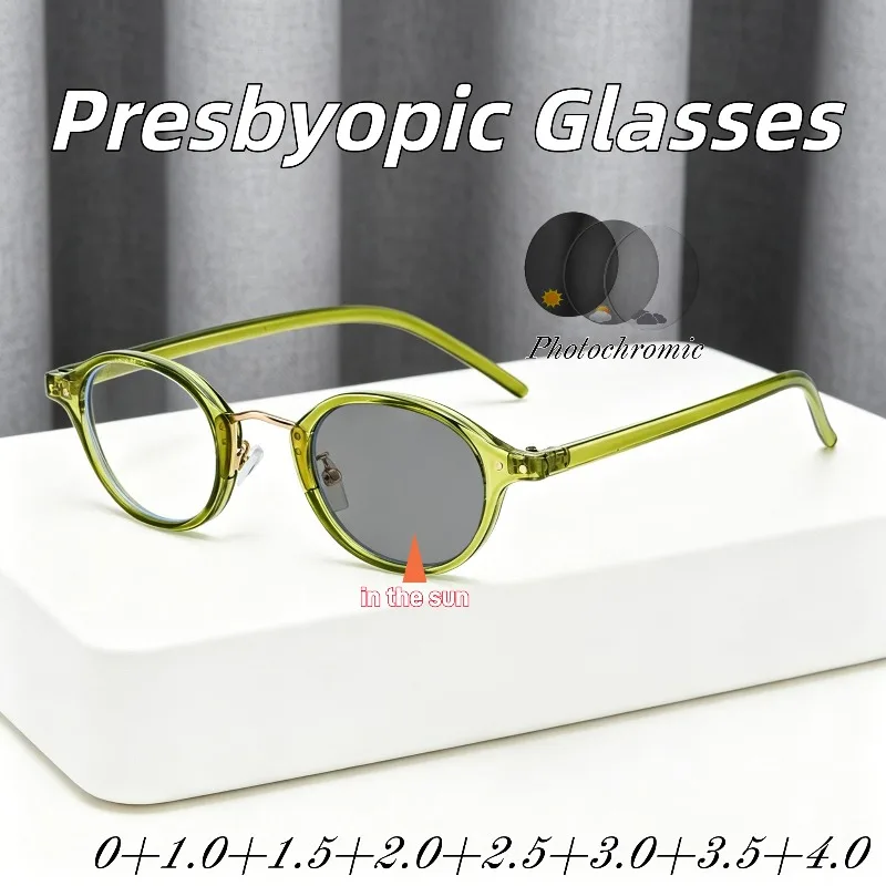 New Oval Frame Photochromic Anti-Blue Light Presbyopia Glasses Outdoor Stylish HD Ultra Light Comfortable Reading Eyewear Unisex