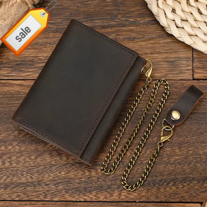 

Cowhide Short Luxury Brand Men 2025 Clip Wallet Chain Male Card Holder Genuinie Leather Coin Purse Dropshipping