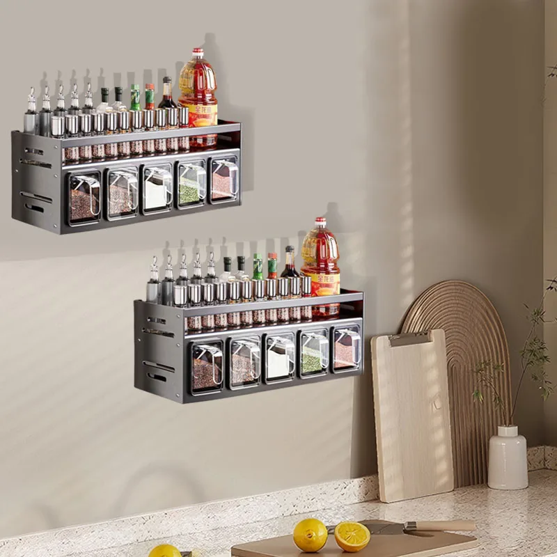 

1 five compartment seasoning rack storage rack, 17.17 inches long, wall mounted, multifunctional kitchen rack