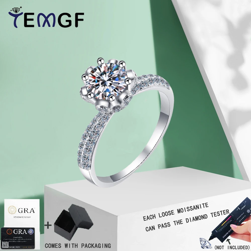 

TEMGF Luxury Full Moissanite/Zircon Wedding Ring 100% S925 Sterling Silver Fine Jewelry for Women Sparkling Anniversary Gifts