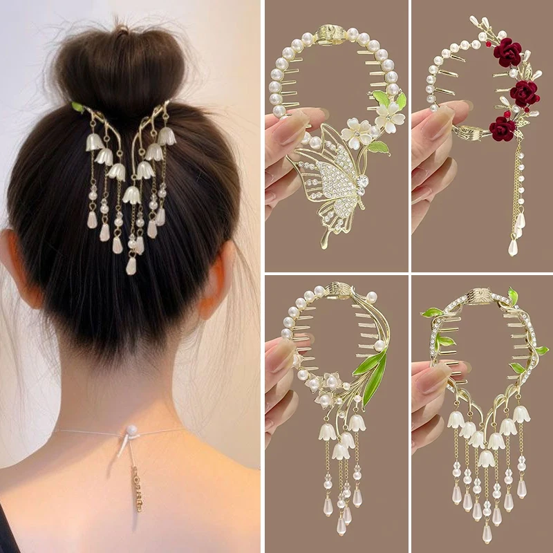 Pinza para el pelo con flor de orquídea para mujer, 1 piezas, borla, cola de caballo, hebilla, horquilla, pasador, accesorios para el cabello