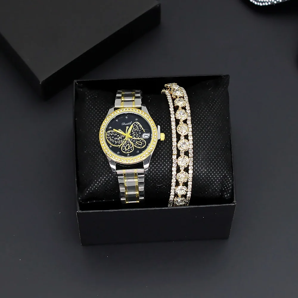 Luxury Rhinestone Watches Women Crystal Quartz Bracelet Watches Wristwatch Ladies Dress Wristwatch Clock Relogio 2PCS Set+ Box