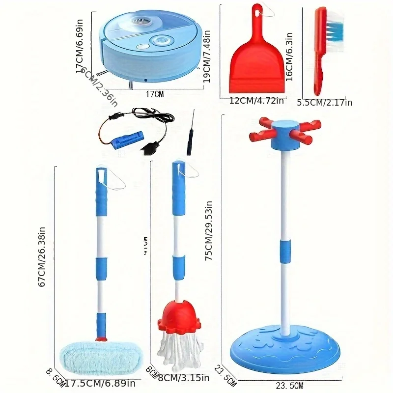 Ensemble de nettoyage pour enfants en bas âge, ensemble éducatif de jeu de simulation avec aspirateur pour enfants en bas âge, Robot de balayage de sol, balai, vadrouille, brosse, poêle à poussière