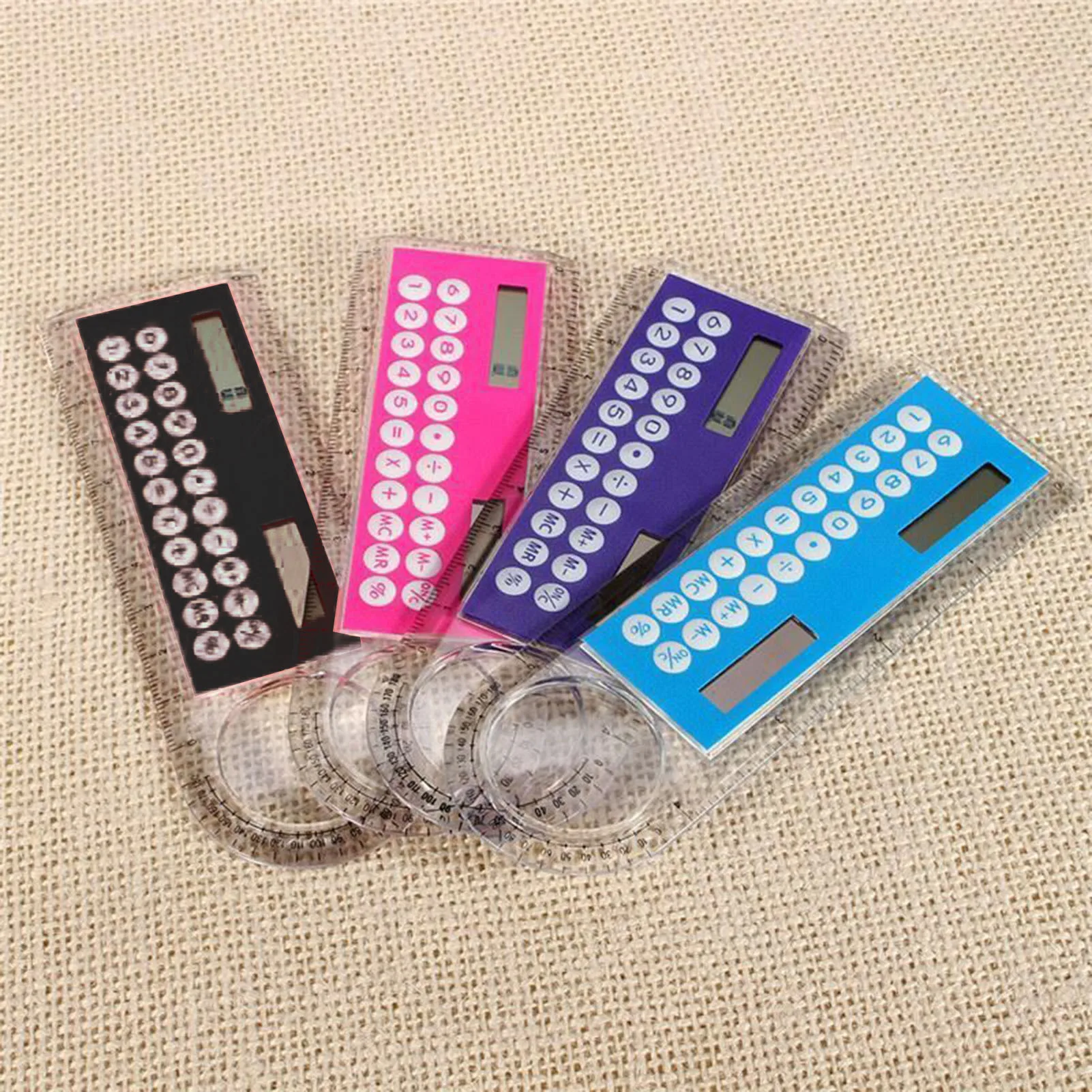 Calculadora de regla Solar con lupa, Mini calculadora de bolsillo transparente, papelería, juguetes de matemáticas, calculadora electrónica escolar