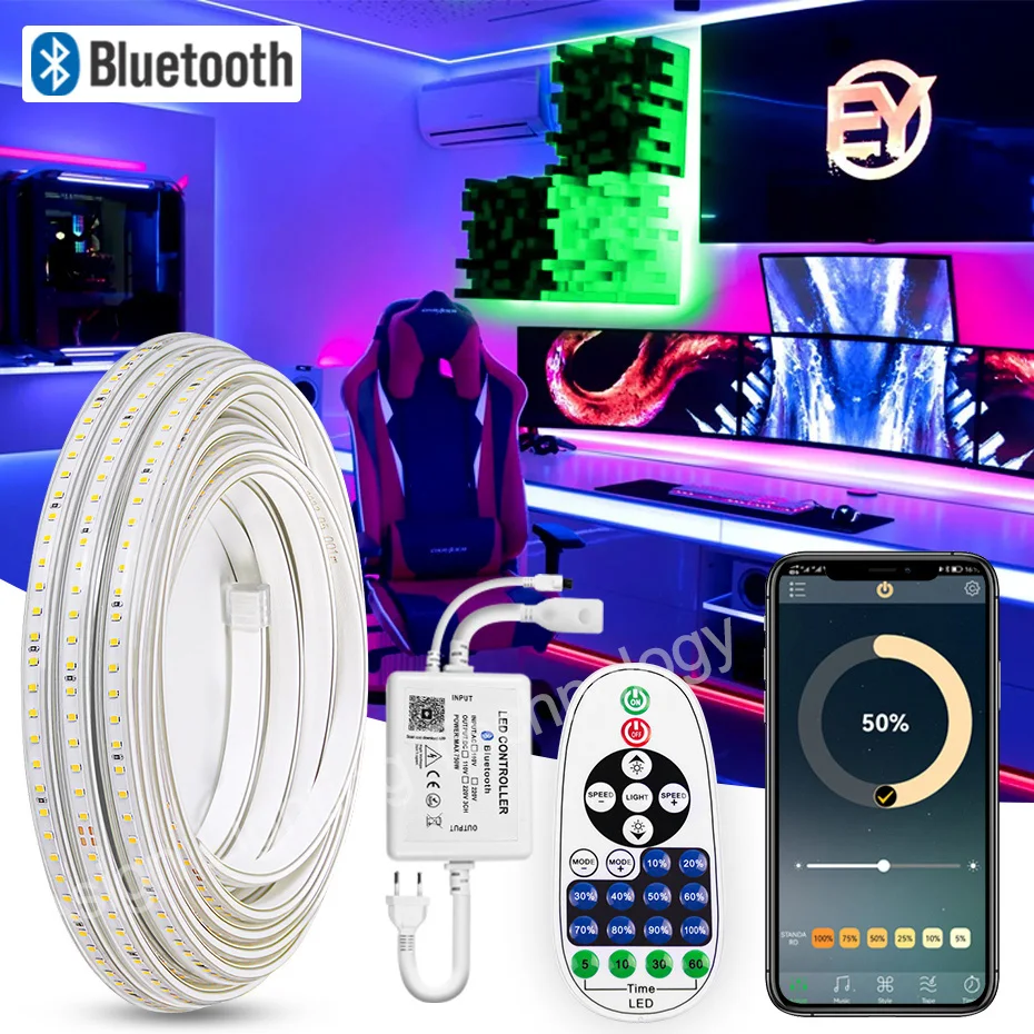 

15m 20m 40m Waterproof Smart Led Strips Flexible Outdoor Led Light Tape 220V WiFi Bluetooth Control Led Ribbon Welding Free