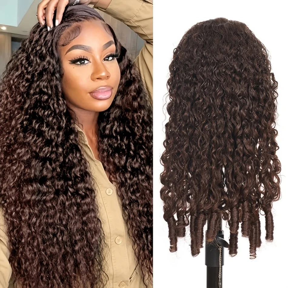 

Burmese Curly Chocolate Brown 13x6 13x4 HD Lace Front Human Hair Water Wave Wigs Colored Lace Frontal Wig For Women