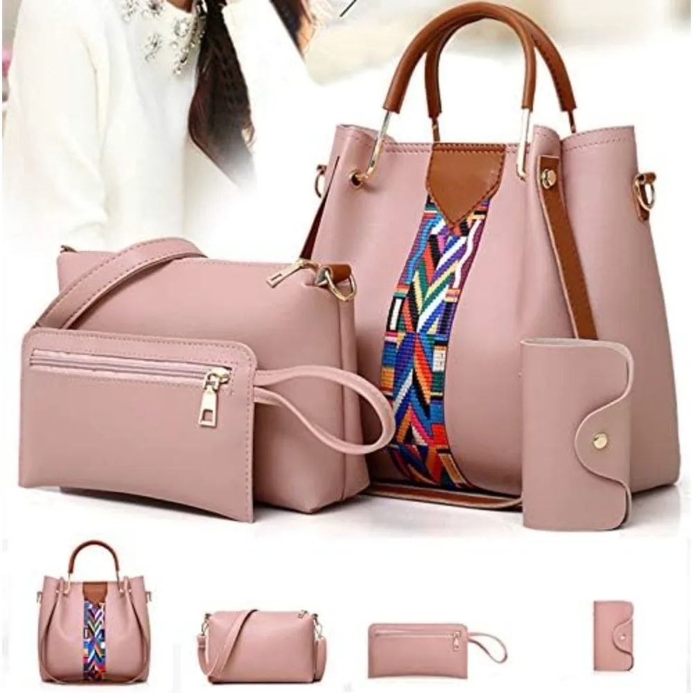 

4PCS/Set PU Leather Bags Luxury Handbags Solid Color Women Bags Designer Purses and Handbags Set Female Feminina Travel Tote