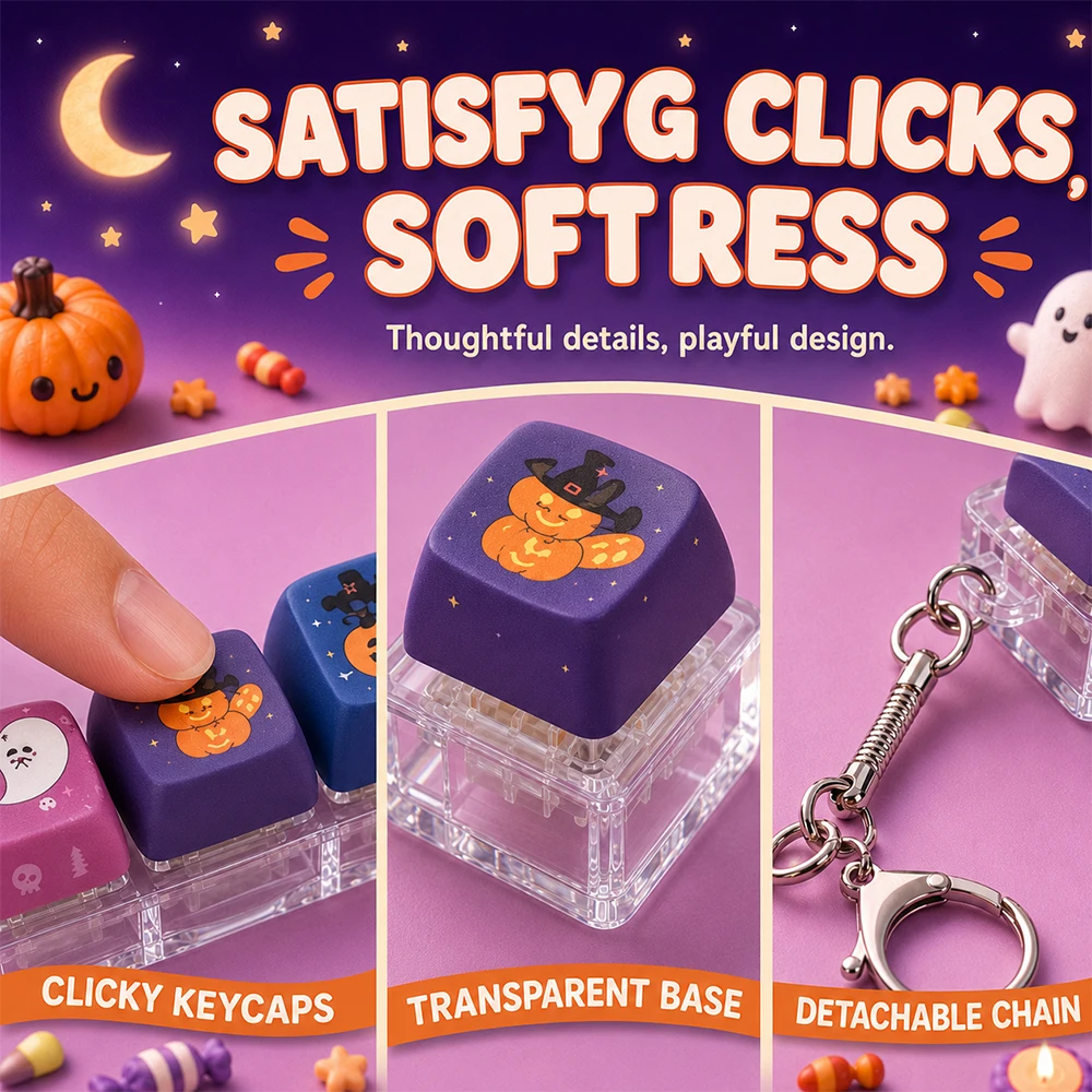 Halloween Fidget Tastatur-Schlüsselanhänger Niedlicher Geist Entspannungstaste Tastenkappe Tragbarer Fidget-Schlüsselanhänger Modischer Taschenanhänger als Halloween-Geschenk – Detail 4