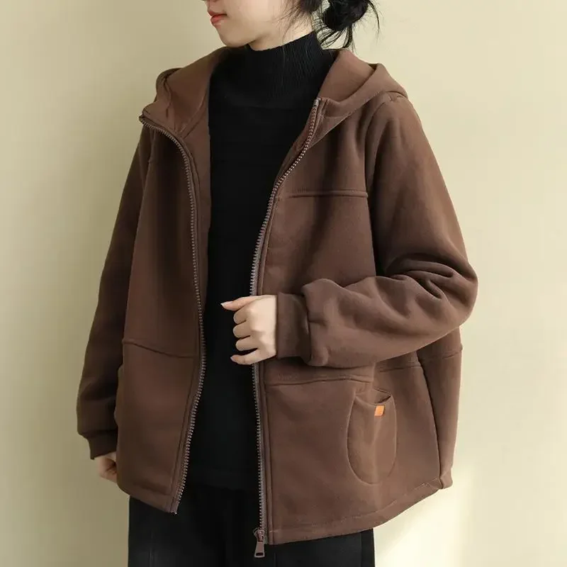 

Autumn and Winter New Women's Cardigan Sweatshirt Oversized Commuting Hooded Warm Jacket