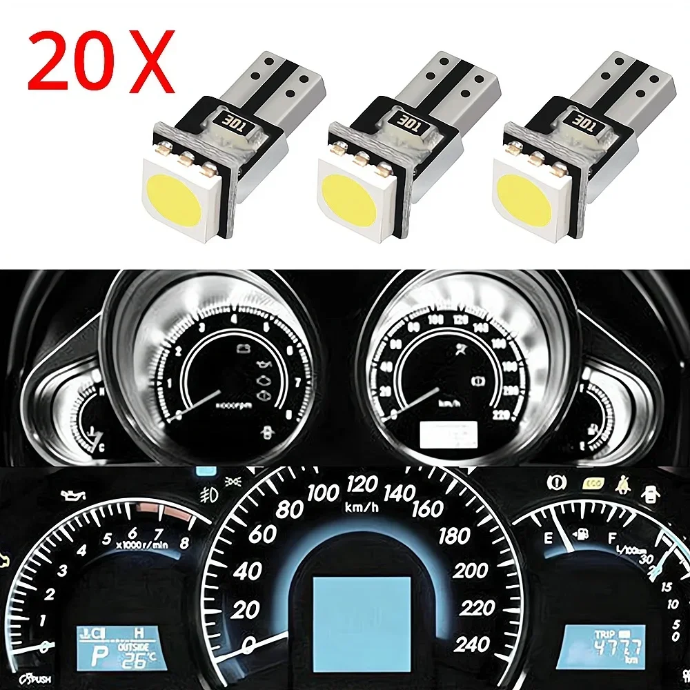 

20X T5 5050 Wedge Turn Signal Instrument Lights Dashboard Warning Indicator Led White Canbus Car Auto Light Interior Side Lamps