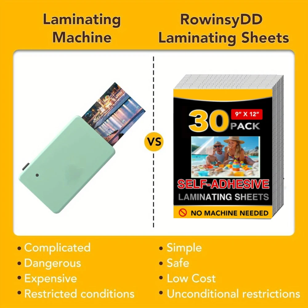30 PCS Self-Adhesive Clear Cold  Laminating Sheets 9 x 12 Inches  No Machine Needed Durable Waterproof Document&Photo Protection