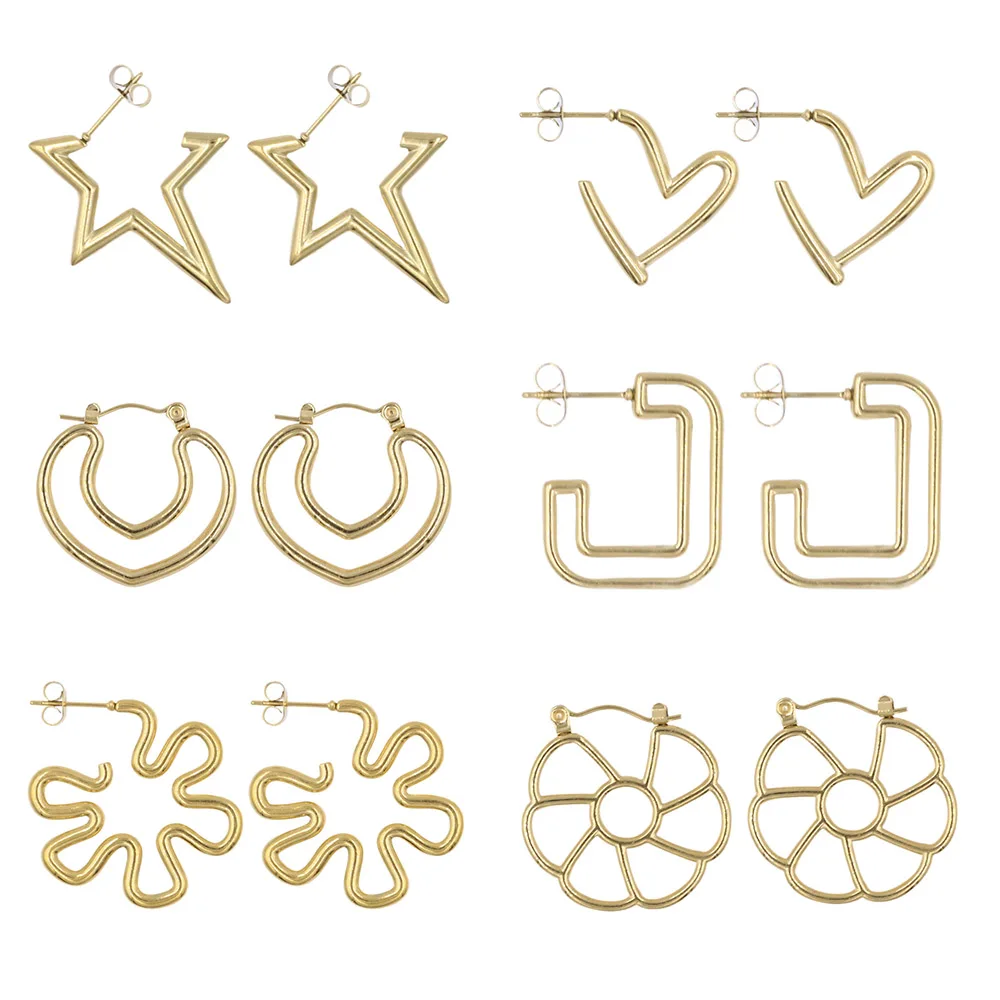 Yoiumit 2023 trending Gold Plated Geometry Stainless Steel Earrings For Women Round Thick Hoops Piercing  Earrings Jewelry