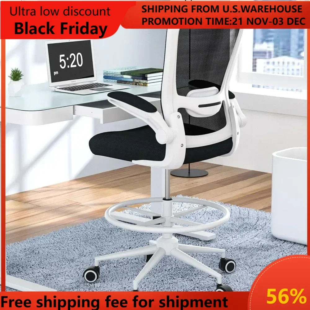 

Drafting Chair,Tall Office Desk Chair with Flip-up Armrests Executive Ergonomic Computer Standing Desk Chair with Lumbar Support