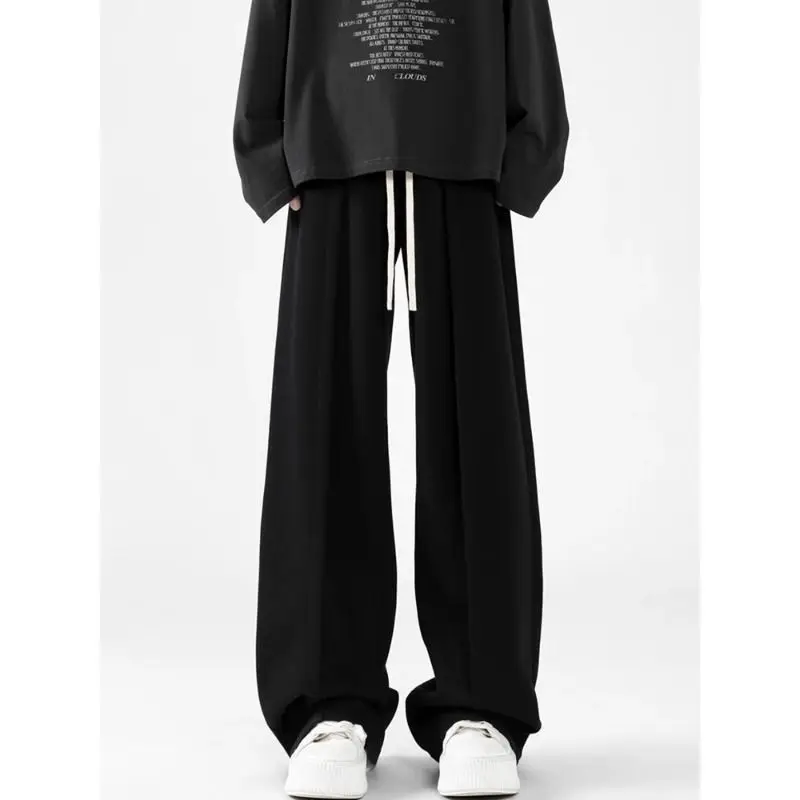 Korean style Hong Kong style ins slimming pants for men 2024 spring new casual drape lazy straight wide leg sports y2k trousers
