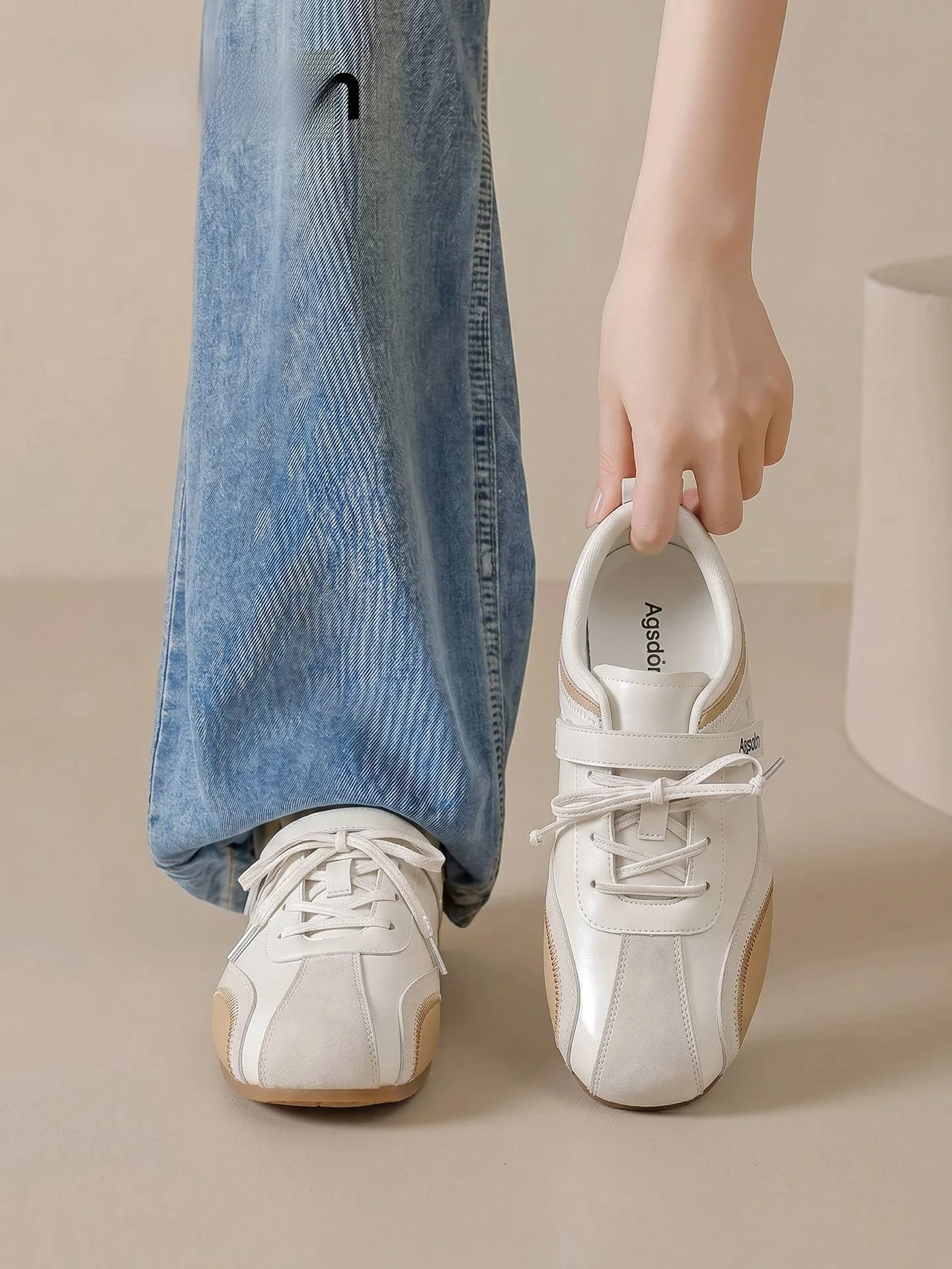 Agsdon Ballet Sport Shoes Women's Summer New Versatile White Sneakers Agan Casual Shoes Low Cut round Toe Thick Bottom PVC
