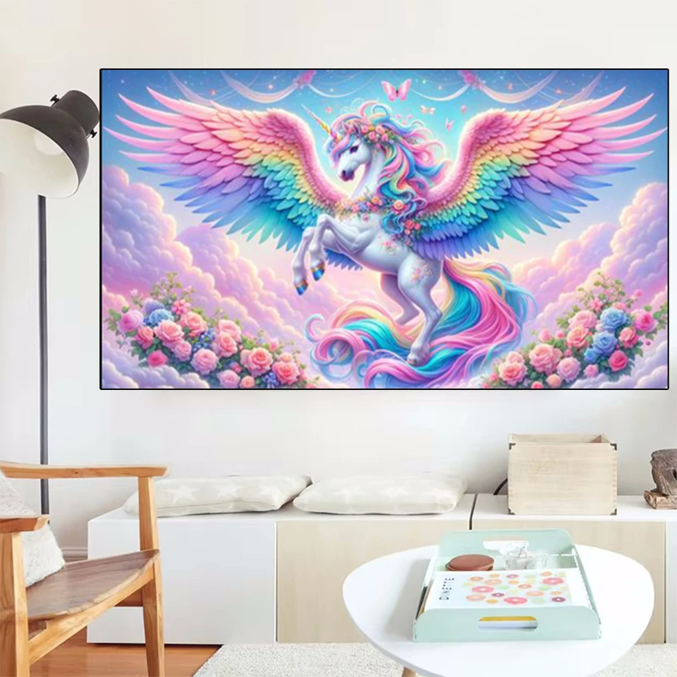 Pink Winged Unicorn Diamond Painting New 2024 Diy Square Round Diamond Mosaic Cross Embroidery Kit Horse Animal  Home Decoration