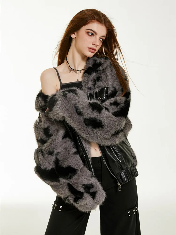 135-139 cmBust Giacca invernale da donna American Retro Spicy Girl Cappotto imbottito in cotone patchwork in pelliccia ecologica