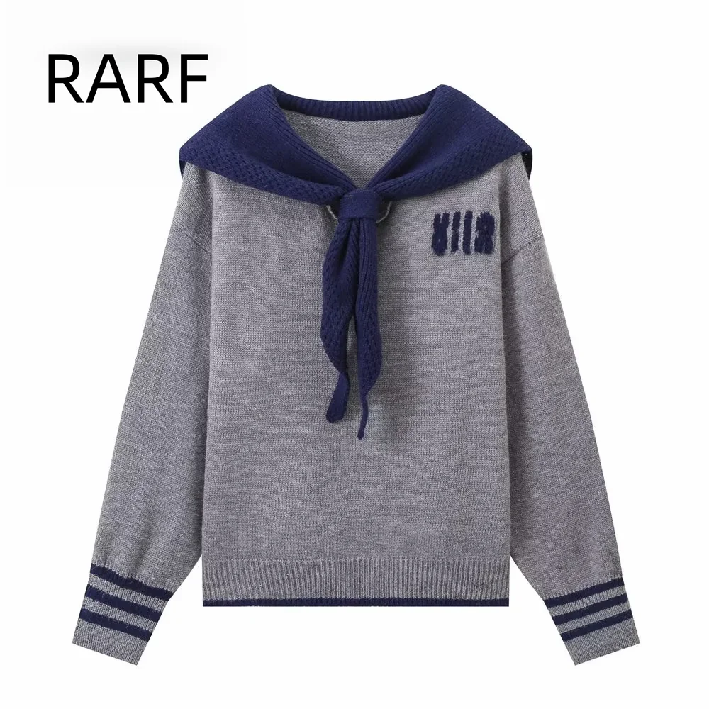 

2024 Autumn/Winter New Naval Academy Style Reduced Age Sweet Contrast Shawl Fake Two Piece Sweater Female