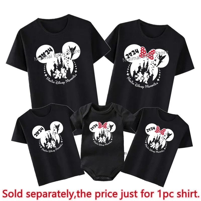 Disney Memories Família Combinando Roupas, Papai Mãe e Filhos, Mickey Minnie Camisetas Estampadas, Tops de férias, Tendência Engraçada, 2022