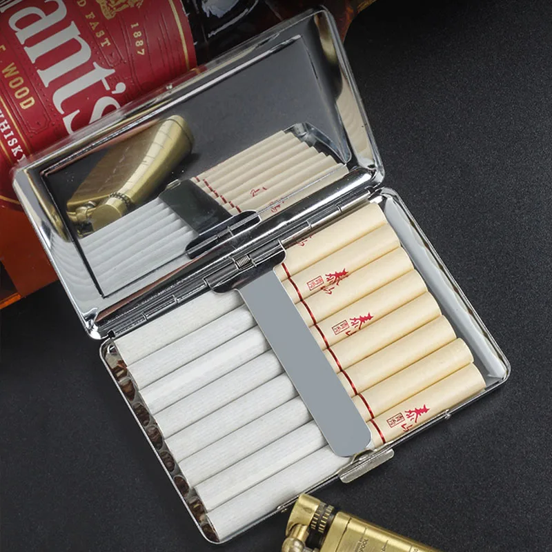 Smoke Box Metal Simple Ultra-thin Cigarette Case Cover Cigarettes Sleeve Pocket Cigarette Case silver