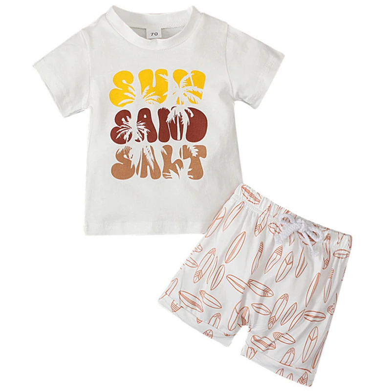 2Piece Summer Baby Boy Clothes Korean Outfit Casual Letter Cute Print Short Sleeve Cotton Tops+Shorts Newborn Clothing Set BC829