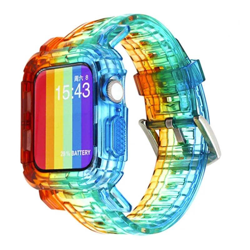 

Для Apple Watch 8, ремешок 5, 44 мм, 40 мм, 42 мм, 38 мм, прозрачный силиконовый браслет, резиновый ремешок для iWatch Series 6 se 5 4 3
