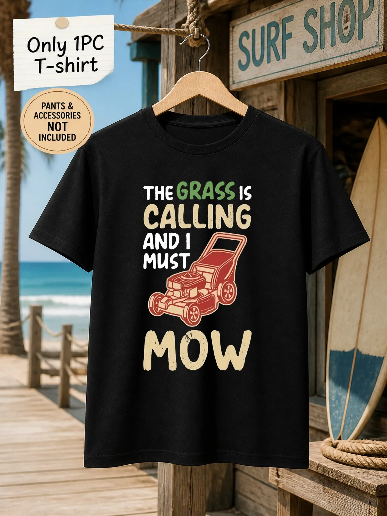 1pc Men'S Graphic T-Shirt Funny Lawn Mowing Print The Grass Is Calling And I Must Mow Short Sleeve Crew Neck [Solely 1pc T-SHIRT]