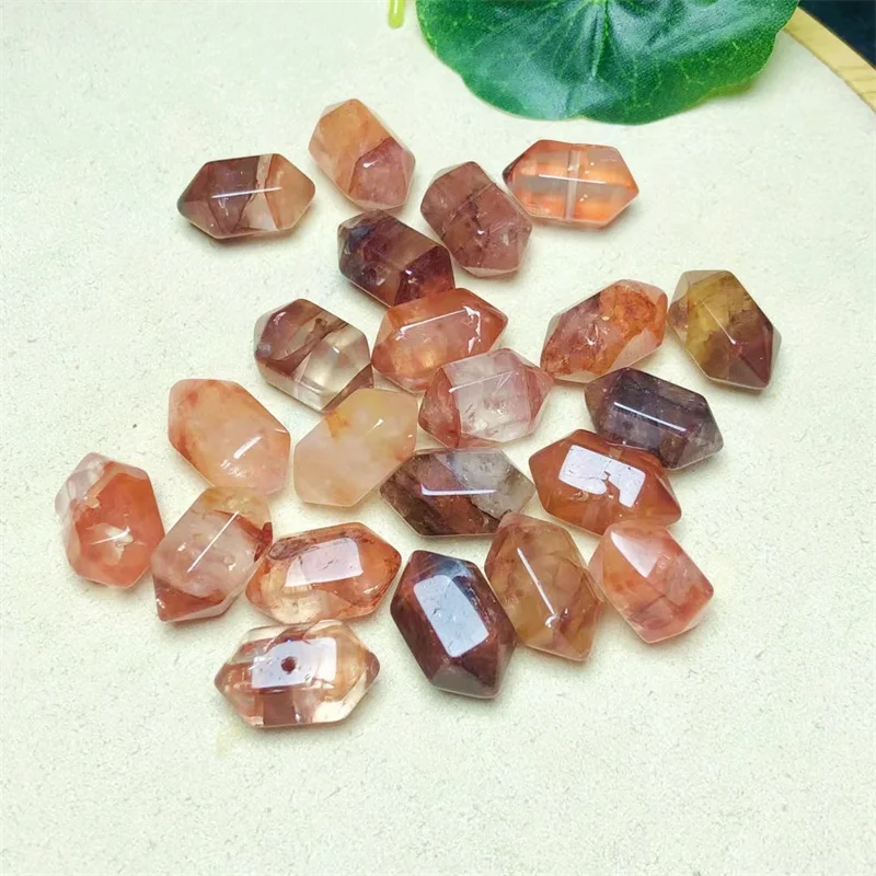 10PCS Natural Double Point Red Quartz Hematoid Double Point Reiki Healing Stone Crystal Jewelry Gift DIY Accessories 18MM