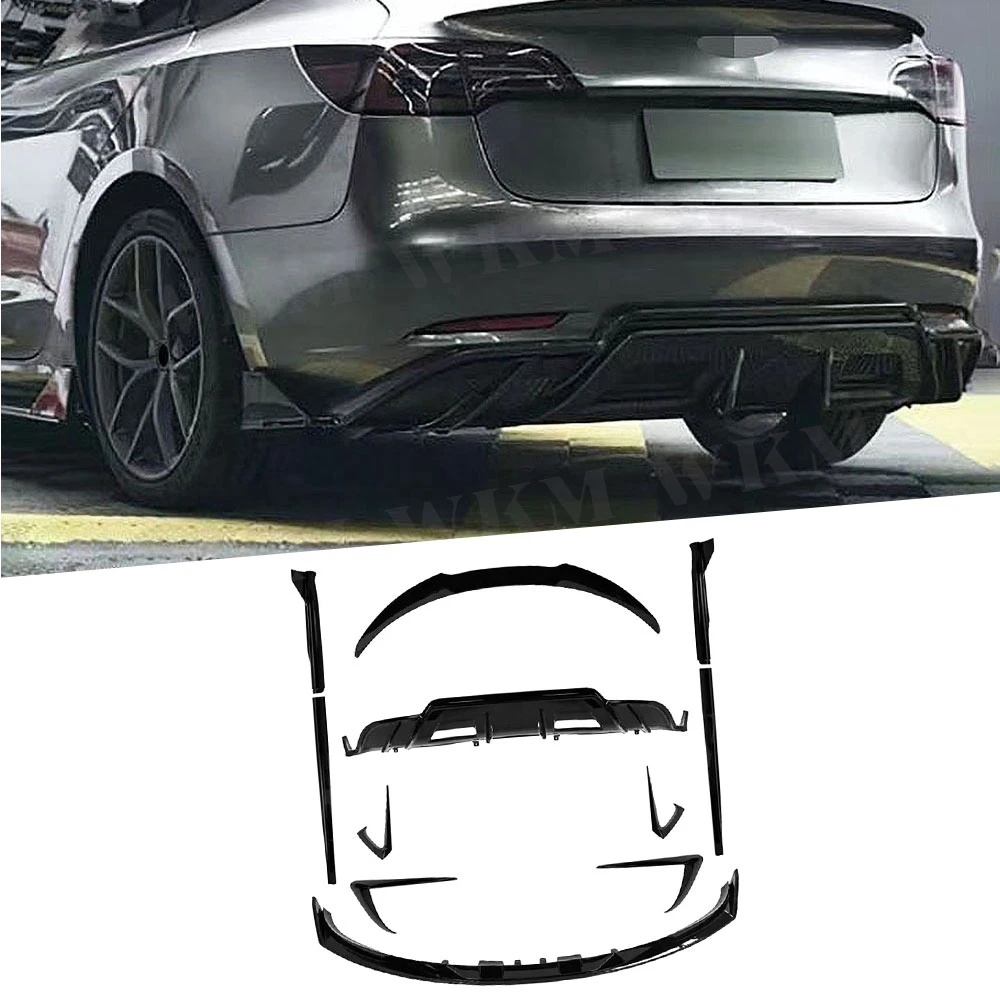 

ABS Front Lip Rear Diffuser Lip Rear Spoilers Side Skirts Canards Splitters Fins High Quality Bodykits For Tesla Model 3 2019+