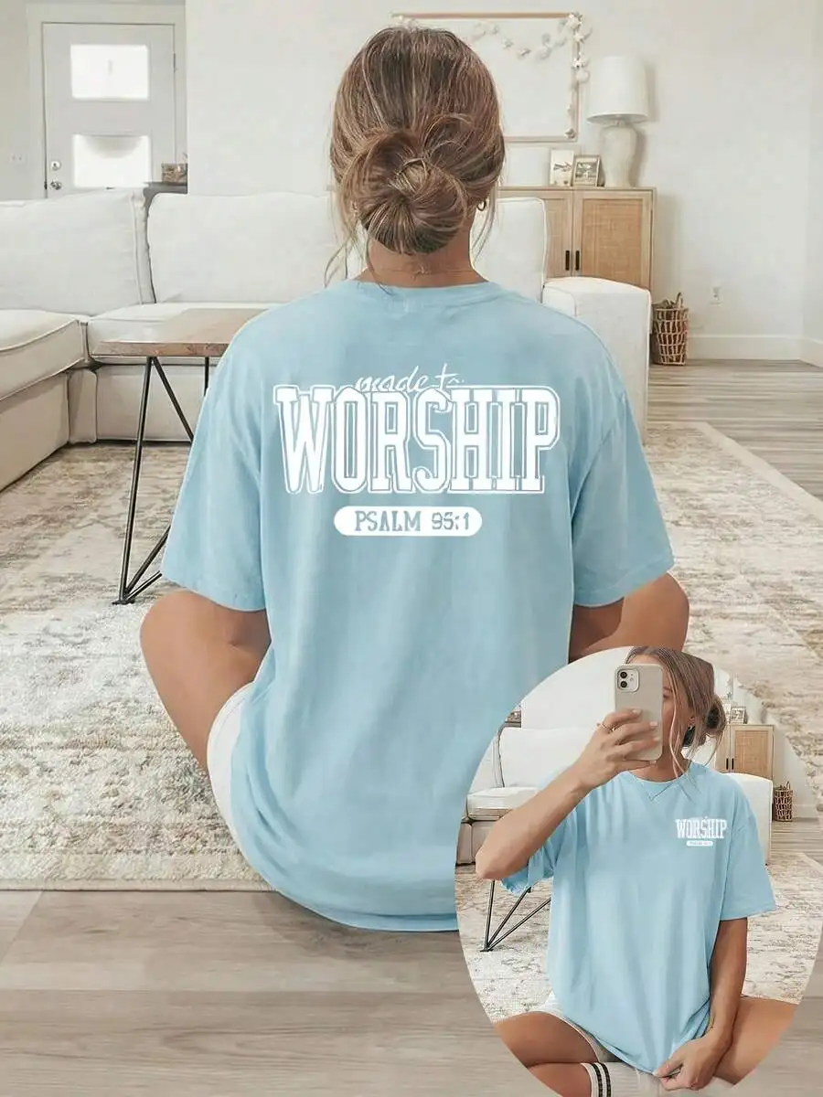 2026 Fashion New Arrival Womens Worship T Shirt Psalm 95 1 Verse Print Round Neck Short Sleeve Machine Washable Casual Church Top S To 7XL Basic Top T Shirt