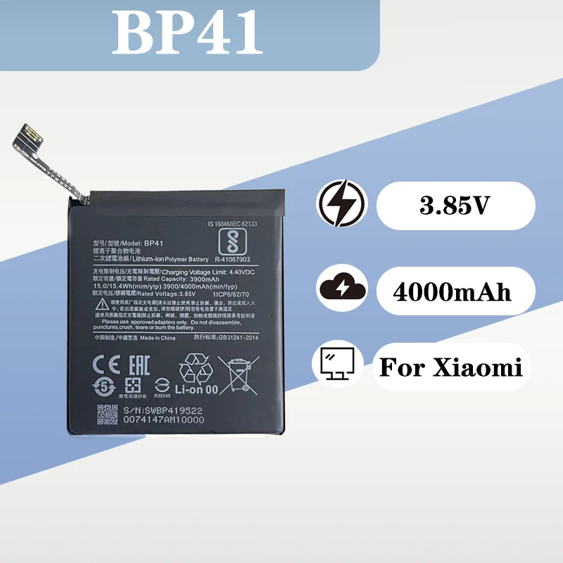 

3.8V 4000mAh Rechargeable Battery BP41 for Xiaomi Mi 9T Redmi K20 M1903F10G Fast Charging Mobile Phone Battery