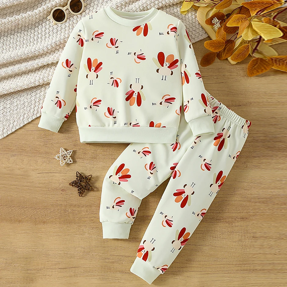 2-teiliges Herbst- und Winter-Kinder-Halloween-Set mit niedlichem Print-Sweatshirt und Hose für Jungen und Mädchen, Thanksgiving-Mode-Set – Detail 3