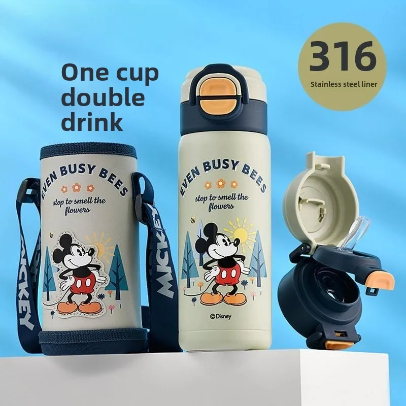

Mickey Mouse Children's Warm Cup Cartoon Cute Character High Beauty Student 316 Food Grade Double Drinking Straw Water Cup