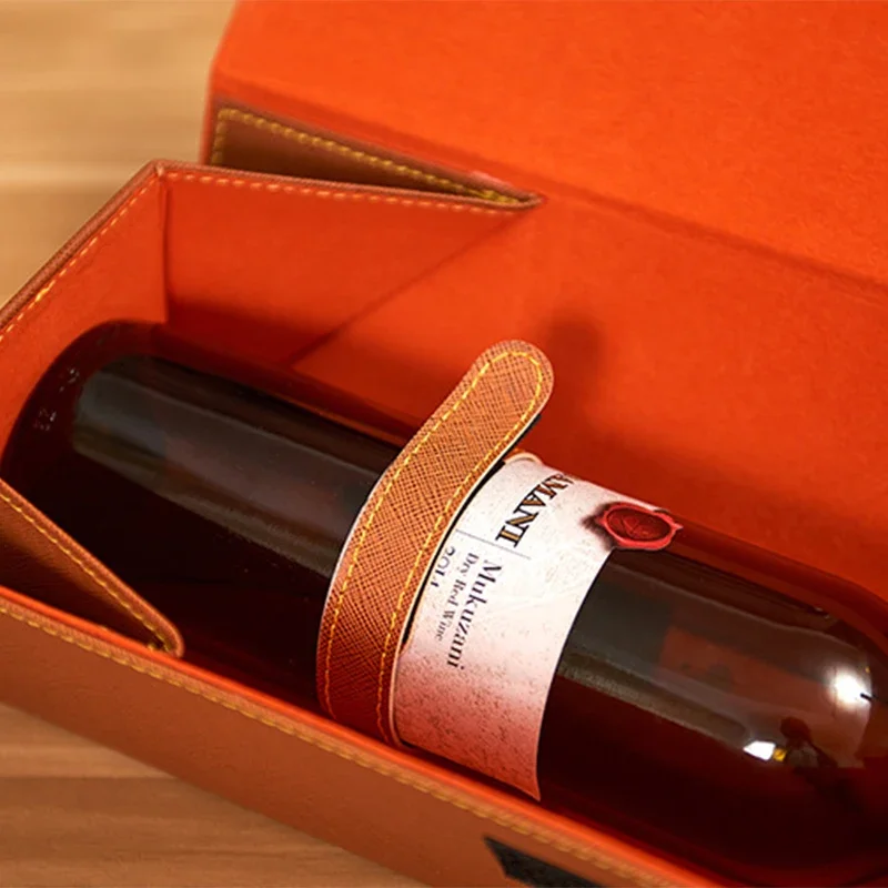 Red Wine PU Leather Box Single Bottle Wine Glass Packaging CarryingHolder Simplicity Gift Storage Case Business Presentation Box