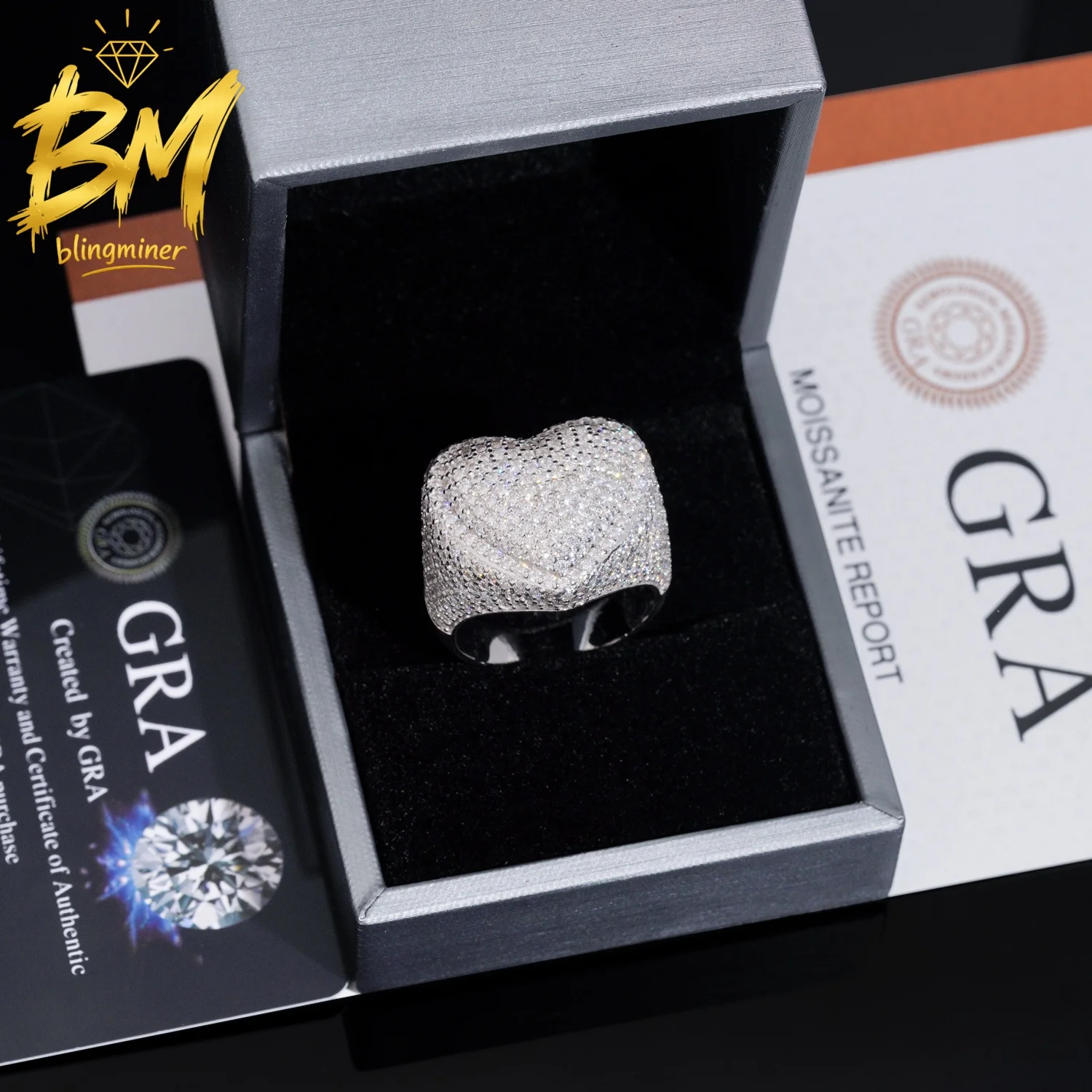 Blingminer Heart Shape VVS Moissanite Rings For Men Women S925 Silver Finger Jewelry Pass Diamonds Tester GRA Free Shipping