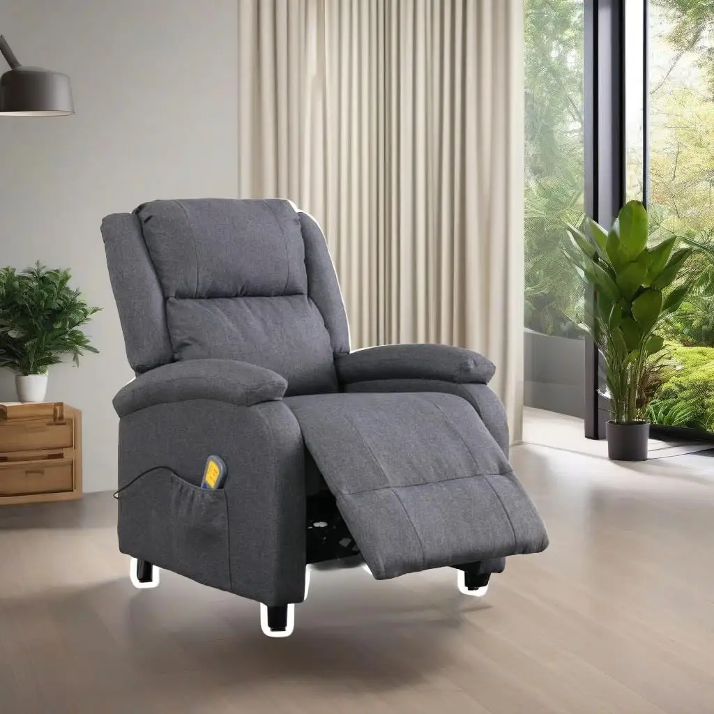Sillón de masaje de tela gris oscuro: cómodo sillón reclinable para relajación y alivio del estrés