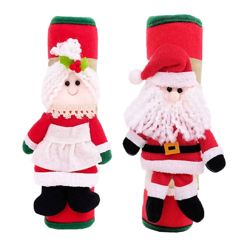 

2Pcs/set Christmas Theme Santa Style Refrigerator Door Protector Cover Doorknob Xmas Eve Decorations Home Celebration Ornaments
